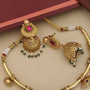 Seaila Exports Stone Kundan Brass Gold Plated Geometric <b>Indian</b> Bridal Jewelry Set Luxury AD Choker Earrings Wedding Festive Gift - Product Image 2