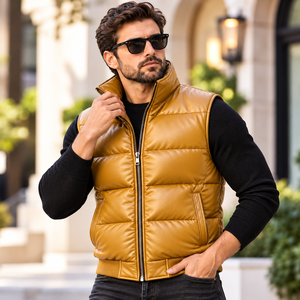 Chaleco de Cuero Genuino para Hombre, Acolchado, Cortavientos y Transpirable para Otoño |   Proveedor Mayorista |   Proveedor Mayorista de Chalecos Acolchados - Product Image 1