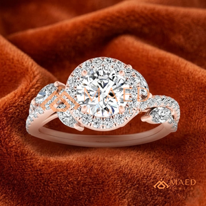 Round Cut Moissanite Engagement Ring <b>Rose</b> Gold Plated Halo <b>Infinity</b> Twist Pave Band Wedding Ring Diamond Look Jewelry - Product Image 1