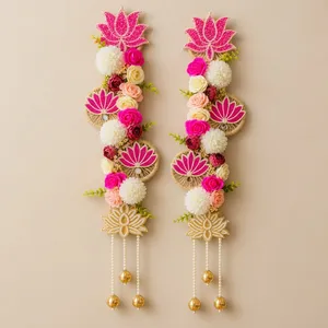 Bohemian <b>Flower</b> <b>Wall</b> Hanging With Pink Felt Petals And Beaded Tassels Indoor Decor Entryway Art - Product Image 6