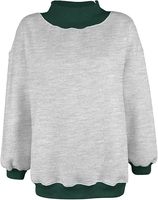 Sweat-shirt à col montant bleu clair pour femme avec bordure contrastante bleu foncé, pull en polaire oversize à épaules tombantes