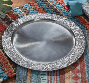 Assiette de service en métal argenté avec bordure gravée personnalisée, plat de service alimentaire 12 pouces, assiettes et plats en métal, fournitures de restauration - Product Image 6