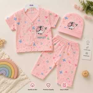 ชุดเซ็ต 3 ชิ้นสำหรับเด็กทารก กระดุมแป๊ก ลายเฮลิคอปเตอร์น่ารัก เสื้อผ้าฝ้ายเนื้อนุ่ม แขนครึ่ง พร้อมเครื่องประดับ - Product Image 4