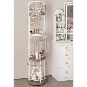 Organisateur de bijoux en métal blanc avec étagères rotatives pour colliers, boucles d'oreilles et accessoires - Product Image 5