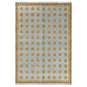 Alfombra de Lana Azul Tejida a Mano Z&H HOME, Diseño Floral, Antideslizante, Apta para Mascotas, Pelo Corto y Grueso, Decoración Moderna para el Hogar - Product Image 4