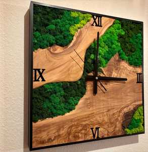 Moss <b>Square</b> Creek Rustic Wood Clock Timber Trail Nature Clock Verdant Riverwood Wall Clock Forest Path Handmade Clock Timber - Product Image 3