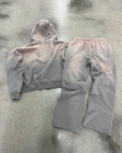 Conjunto de Sudadera con Capucha y Pantalones Deportivos para Hombre, Estilo Vintage, Lavado, Bordado, Efecto Desgastado por el Sol, con Cierre Completo y Pantalones Acampanados - Product Image 6