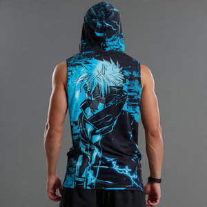 Custom Sublimation Sleeveless Hood Singlet Men Workout Muscle Fit Printed Singlet Hood Vest Sports Training Sleeveless Hoodie - Product Image 3