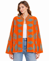 Veste matelassée en velours tricoté pour femmes, col rond, manches régulières, style bohème floral, automne-hiver, motif Suzani fait main
