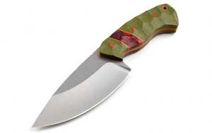 Herramienta multiusos para exteriores de primera calidad con hoja de acero stonewashed de punta curva y mango de resina Micarta festoneado - Product Image 1