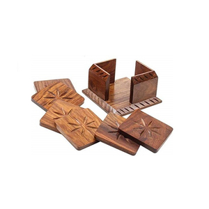 Ensemble de 6 dessous-de-verre ronds en bois faits à la main avec support, dessous-de-verre en bois massif de qualité supérieure pour tasses à café, tasses à thé et verrerie - Product Image 3