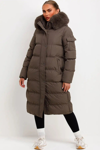 Abrigo Largo Acolchado de Invierno para Mujer con Capucha de Piel Desmontable, Chaqueta Gruesa Cortavientos - Product Image 6