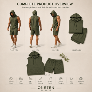ONETEN APPARELS Conjunto de Camiseta sin Mangas con Capucha y Pantalones Cortos con Cordón para Hombre, Color Sólido, Secado Rápido, Ropa Deportiva para Gimnasio, Corte Holgado - Product Image 2