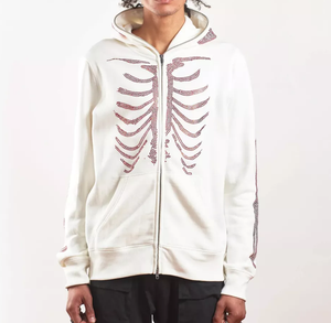 Wholesale Streetwear Zipper Hoodie Terry Cotton Acid Wash Custom Rhinestone Thermal Sun Faded Full Zip up Hoodie for Men - Product Image 3