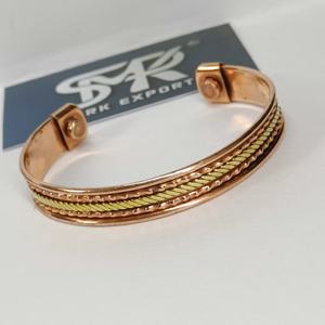 Elegant Traditional <b>Magnetic</b> Copper Open Cuff Bangle Handmade Adjustable <b>Bracelet</b> with Chain Strip Design Lightweight - Product Image 3