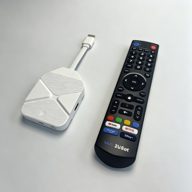 We2USat P6 Mini Smart TV Stick Voice Remote Included Amlogic S905Y4 Quad Core Android 14 4K H.265 WiFi6 BT5.0