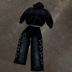 Conjunto Deportivo Personalizado de Talla Grande con Pedrería, Lavado Ácido y Sublimación, Sudadera con Capucha y Pantalones Deportivos, Conjunto de Dos Piezas, Chándal para Hombre - Product Image 2