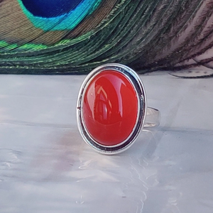 Anillo midi de cornalina, plata 925, hecho a mano, anillo llamativo para mujer, regalo de cumpleaños o aniversario hecho a mano para ella - Product Image 1