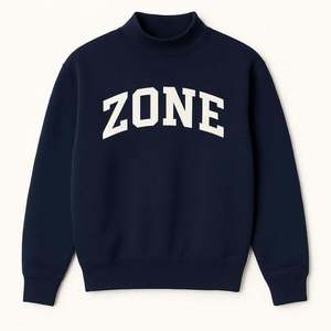 Sweat-shirt décontracté en molleton doux pour femme, bleu marine, coupe oversize, col montant, motif graphique, épaules tombantes, manches longues, coupe ample - Product Image 1
