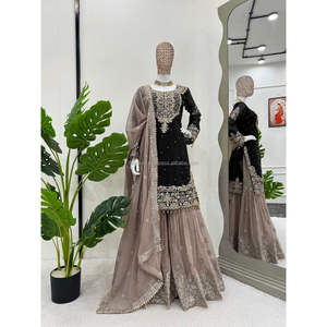 Conjunto de vestido de Georgette de imitación y Dupatta para mujer con codificación de encaje de perlas y fantasía y trabajo de secuencia - Product Image 1