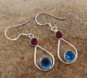 Pendientes de Plata de Ley 925 con Topacio Azul Natural y Granate, Joyería de Lujo con Piedras Preciosas Multicolores, Regalo para Mujer - Product Image 4