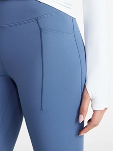 Women's <b>High</b> <b>Waist</b> Solid Color Sporty <b>Leggings</b> With Pockets Full Length Stretch Breathable Knitted Yoga Pants - Product Image 5