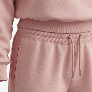Ensemble de survêtement 2 pièces en polaire rose à capuche pour femme, coupe décontractée, toutes saisons, vêtements de sport, haut à fermeture éclair à manches longues et couleur unie - Product Image 5
