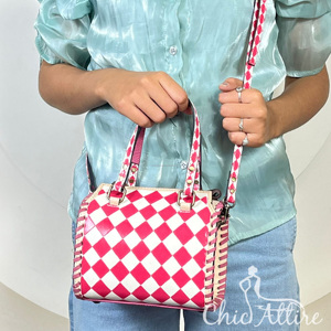 Premium Handcrafted <b>Tooled</b> Checkered Leather <b>Small</b> Speedy Travel Duffel Bags New Luxury Genuine Leather Compact Women's Handbag - Product Image 1