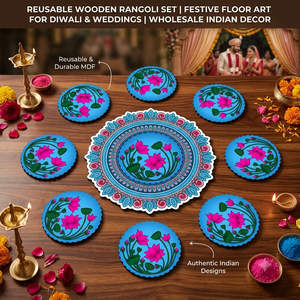 Ensemble de rangolis en bois réutilisables en gros avec motifs d'éléphant et de lotus, art de sol modulaire multi-pièces pour la décoration de Diwali et de mariage - Product Image 5