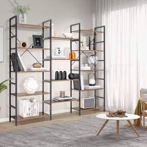 Libreria a tre ante grande e alta con struttura in metallo, scaffale espositivo per la collezione di libri di casa e ufficio - Product Image 6