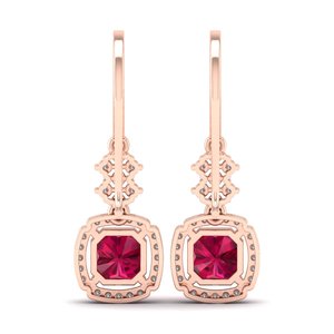 Pendientes Colgantes de Oro Sólido de 14K con Diamantes y Rubí de Corte Radiante de 3.49 Quilates, Diseño Original REYES, Joyería para Fiestas - Product Image 4