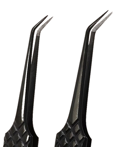Pinces à cils personnalisées en acier inoxydable mat antidérapantes, couleur noire, outil professionnel pour les cils - Product Image 2
