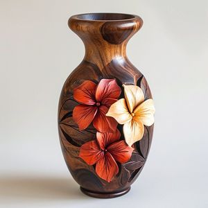 Vase à fleurs en bois de style traditionnel, best-seller, pour la décoration intérieure indienne traditionnelle, avec des sculptures complexes et une finition antique - Product Image 3