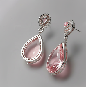 Pendientes de Perlas Hidroponicas Rosas y Circonitas en Plata de Ley 925 con Baño de Oro de 18K - Product Image 2