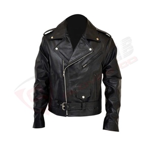 Mode col matelassé en peau d'agneau véritable manteaux de créateur personnalisés veste en cuir de moto pour hommes coupe ajustée avec poches - Product Image 1
