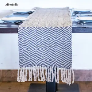 Indian Supplier Cotton Table Runner Wedding Decoration Woven Grey Diamond Table Runners Kitchen Dining Table Runner