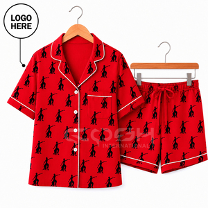 Cosh International Custom Logo Sorority Sisterhood Red <b>Black</b> Character Print 2-Piece Short Sleeve <b>Pajamas</b> <b>Set</b> Soft Woven Casual - Product Image 1