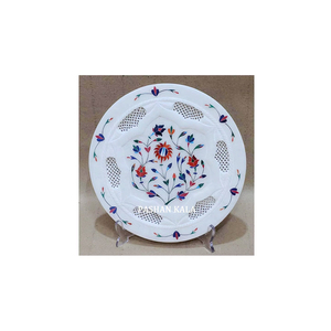 High Class Material Pure <b>White</b> Marble Inlay With Carving <b>Round</b> Shape Plate For Hotel And Home Decoration Purpose Manufacturing - Product Image 6