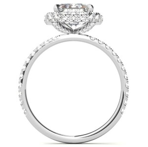 Anillo de compromiso de plata de ley chapado en oro blanco con moissanita de corte esmeralda y halo oculto para ella, anillo de promesa nupcial - Product Image 4