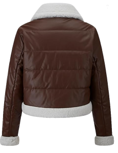 Veste Moto en Similicuir pour Femme, Doublure Sherpa en Fausse Fourrure, Manteau d'Hiver Style Biker, Veste Café Racer, Personnalisation OEM ODM Vente en Gros - Product Image 3