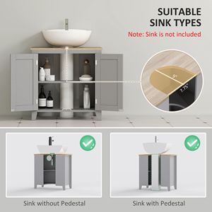Mobile Bagno in Legno Massello con Lavabo a Colonna, Specchio LED con Intaglio a U, Ripiano Regolabile Grigio - Product Image 4