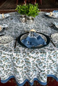 Mantel de algodón 100% puro con estampado a mano indio en denim y azul bebé, diseño de borde, cubierta de mesa para fiestas - Product Image 4