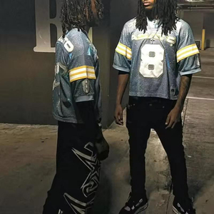 Camiseta de Manga Corta con Pedrería Completa, Pedidos al por Mayor, Jerseys a Rayas, Ropa Urbana Unisex, Jersey con Pedrería, Diseño de Marca, Estilo Hip Hop - Product Image 2