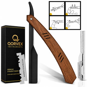 มีดโกนหนวดขอบตรงด้ามไม้สแตนเลสหรูหราสำหรับผู้ชาย - Product Image 1