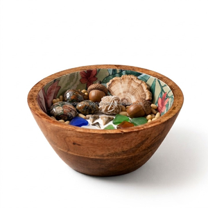 Bol de service en bois de manguier artisanal en gros, intérieur émaillé imprimé, décoratif, pour salade de fruits, vente directe - Product Image 3