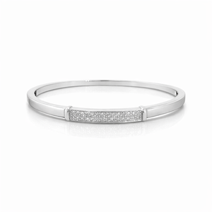 925 <b>Silver</b> Bar <b>Cuff</b> Bangle Geometric Trendy Micro Pave Round Diamond Elegant Women's Gift - Product Image 1