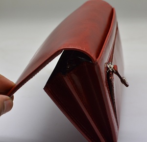 Genuine Leather Long <b>Wallet</b> Unisex Fold Closure Minimalist Design Daily Use <b>Red</b> Color - Product Image 5