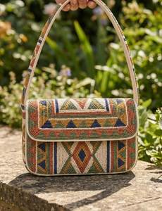 Handcrafted Luxury Beaded Sling Shoulder Bag Vintage Style Embroidery <b>Charm</b> Purse Women's Artistic Beaded Shoulder Handbag Flora - Product Image 4