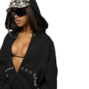 Sweat à capuche surdimensionné personnalisé pour femme en polaire avec œillets métalliques, mélange coton/polyester - Product Image 6