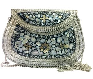 Bolso de Mano con Diseño Floral de Mosaico Kundan Hecho a Mano, Bolso de Hombro Cruzado para Mujer, Bolso de Diseño de Lujo - Product Image 1
